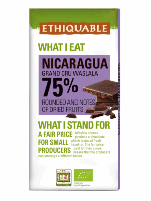 Verpakking Pure Grand Cru Chocolade 75 % Nicaragua Waslala